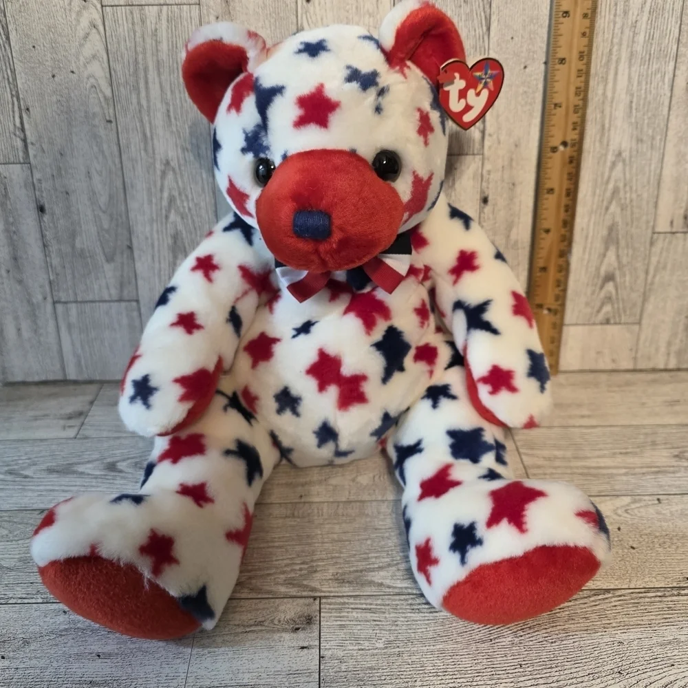 Ty Red  Plush Bear with Red, Blue, and White Stars